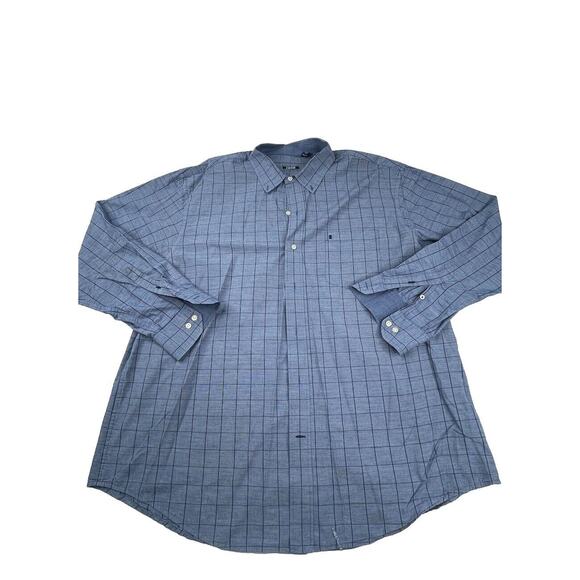 Izod Button Shirt Mens XXL Blue Check Long Sleeve Pocket Collared S14 - Picture 1 of 6